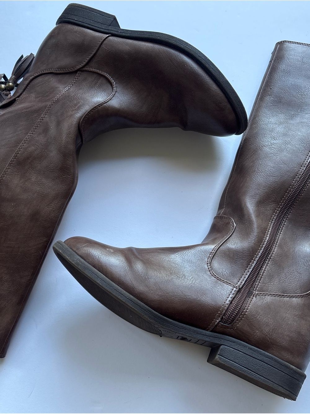 Brown Leather Mid-Calf Boots